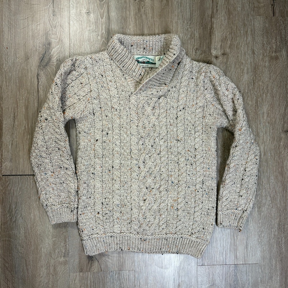 Aran Crafts Youth Sweater Gray 100% Merino Wool 8-11 Years Knit Ireland